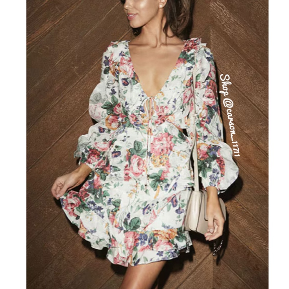 NWT Zimmermann Allia Floral Frill Cut Out Short Dress US6